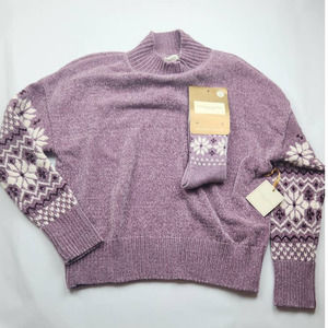 Christian Siriano Sweater Chenille Purple Fairisle Snowflake Sock Set Large